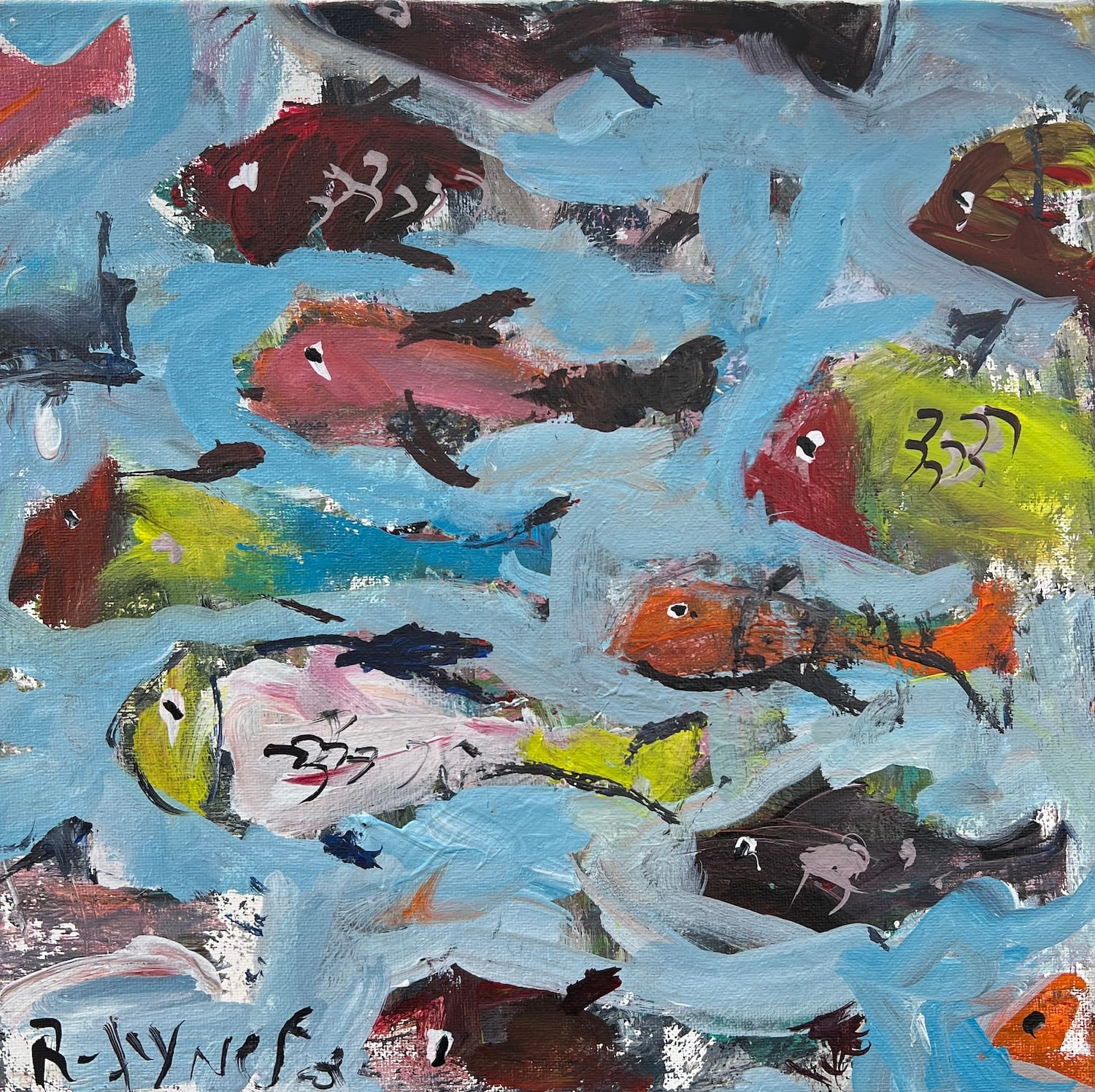 Abstract painting with fish