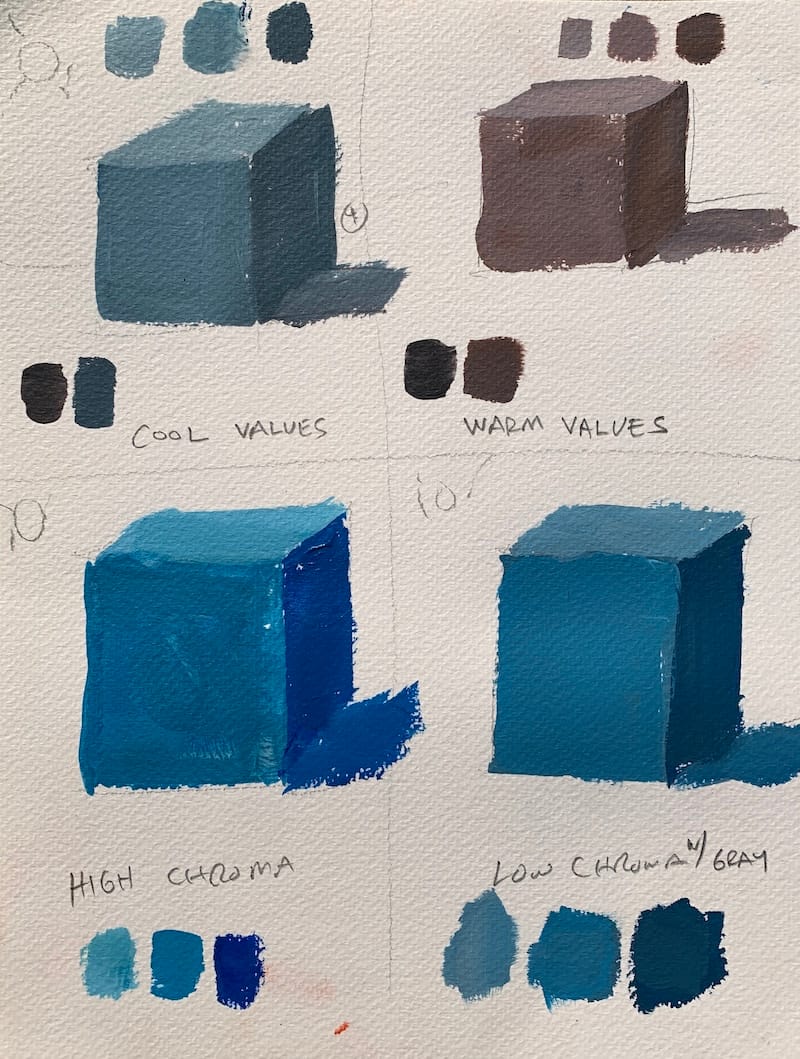 Beginner acrylic color tips for using cool and warm hues to manipulate values