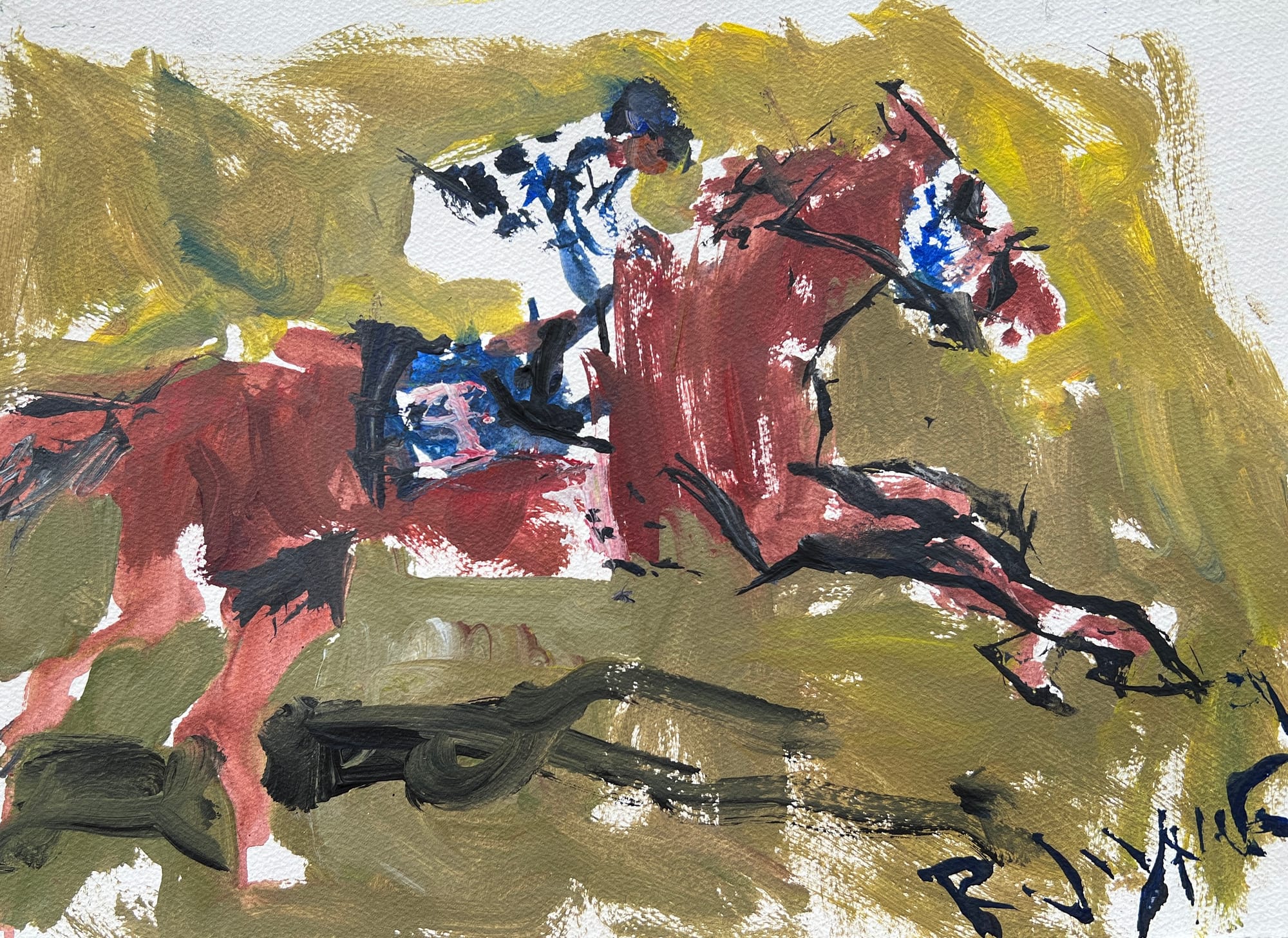 Abstract horse racing painting - acrylic on paper