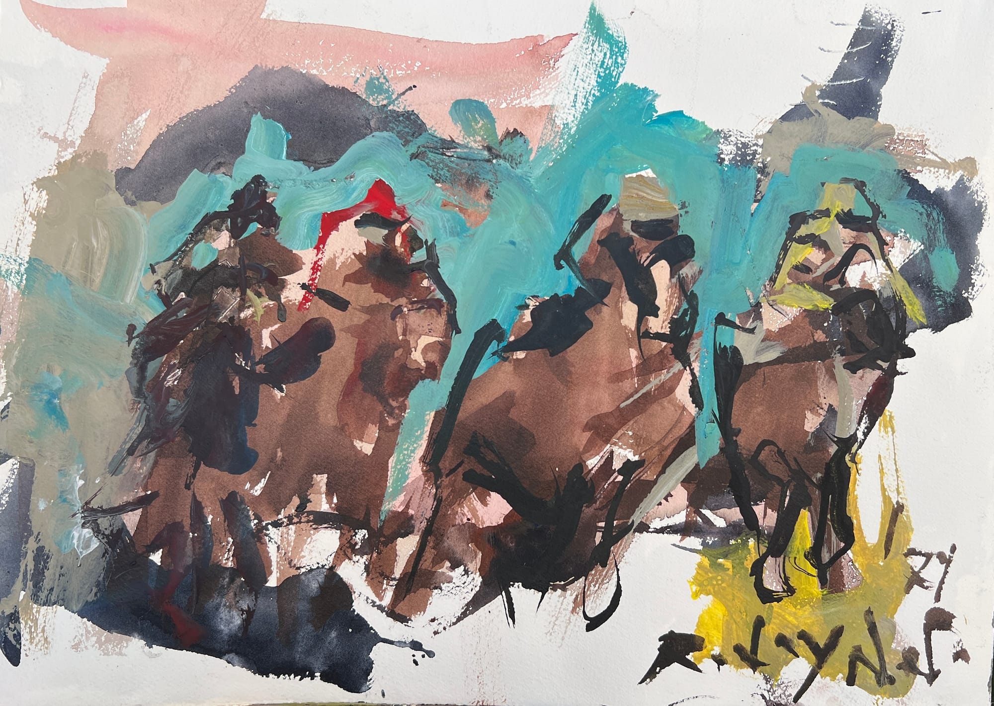 Loose Abstract horse racing painting - acrylic on canvas