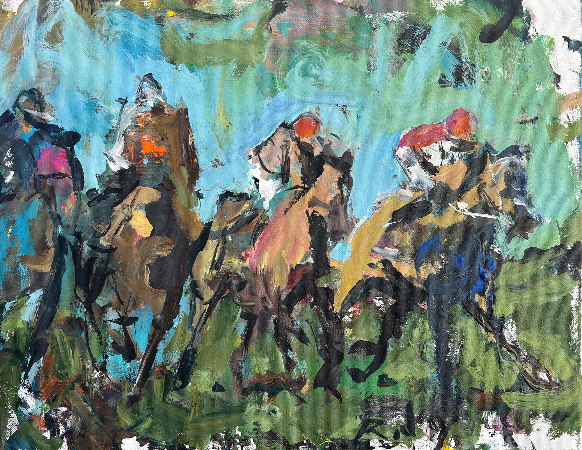 Large Abstract horse racing painting - acrylic on canvas