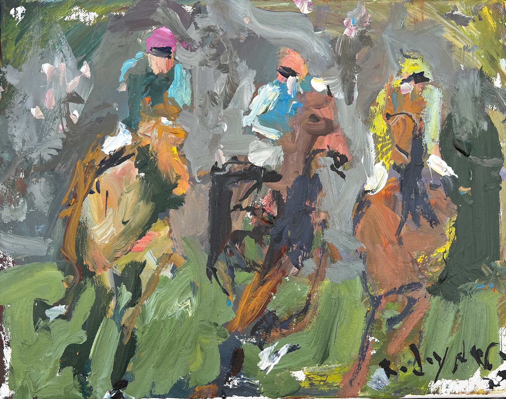 Abstract horse racing painting - acrylic on canvas
