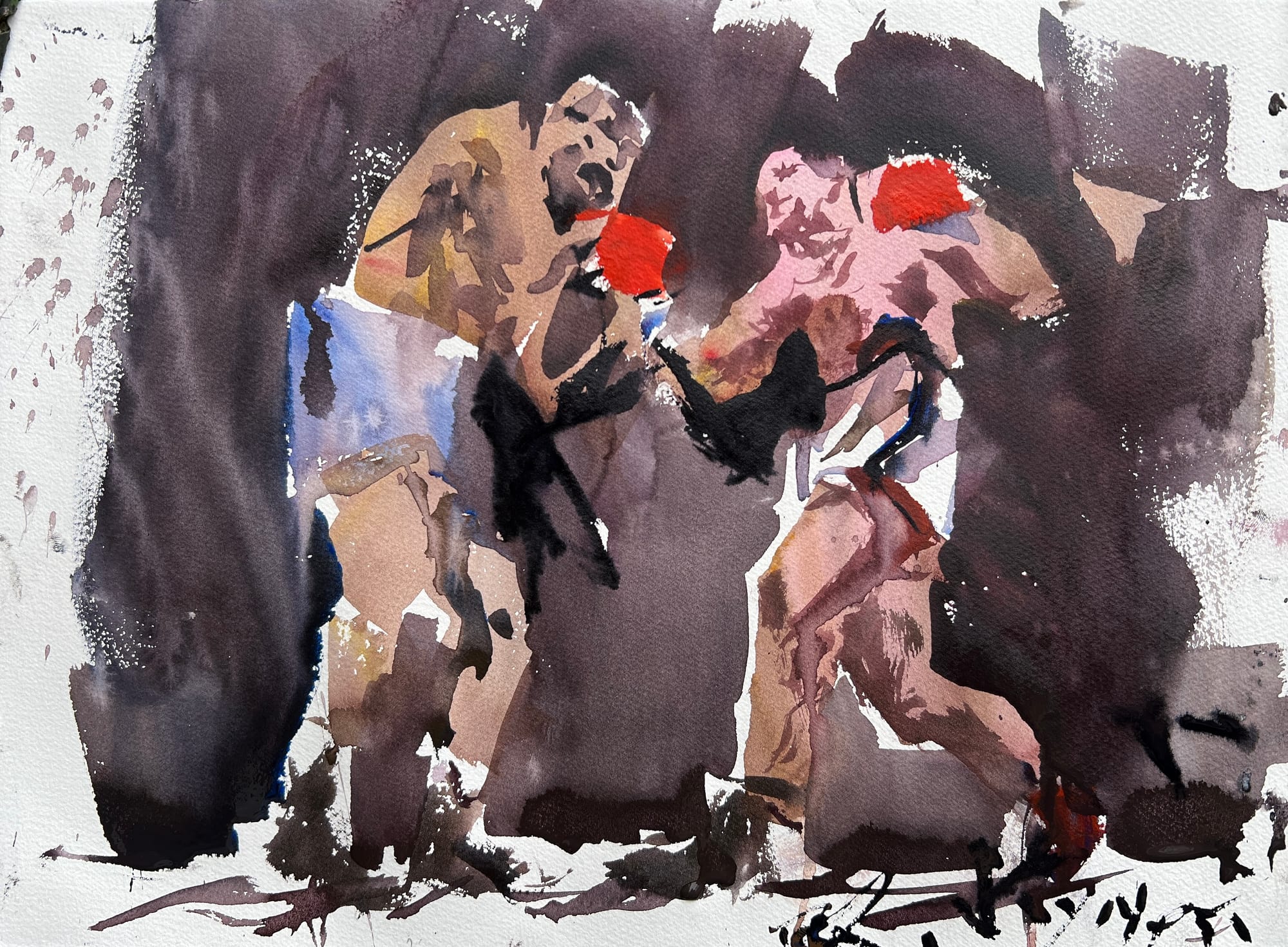 Loose watercolor boxing art