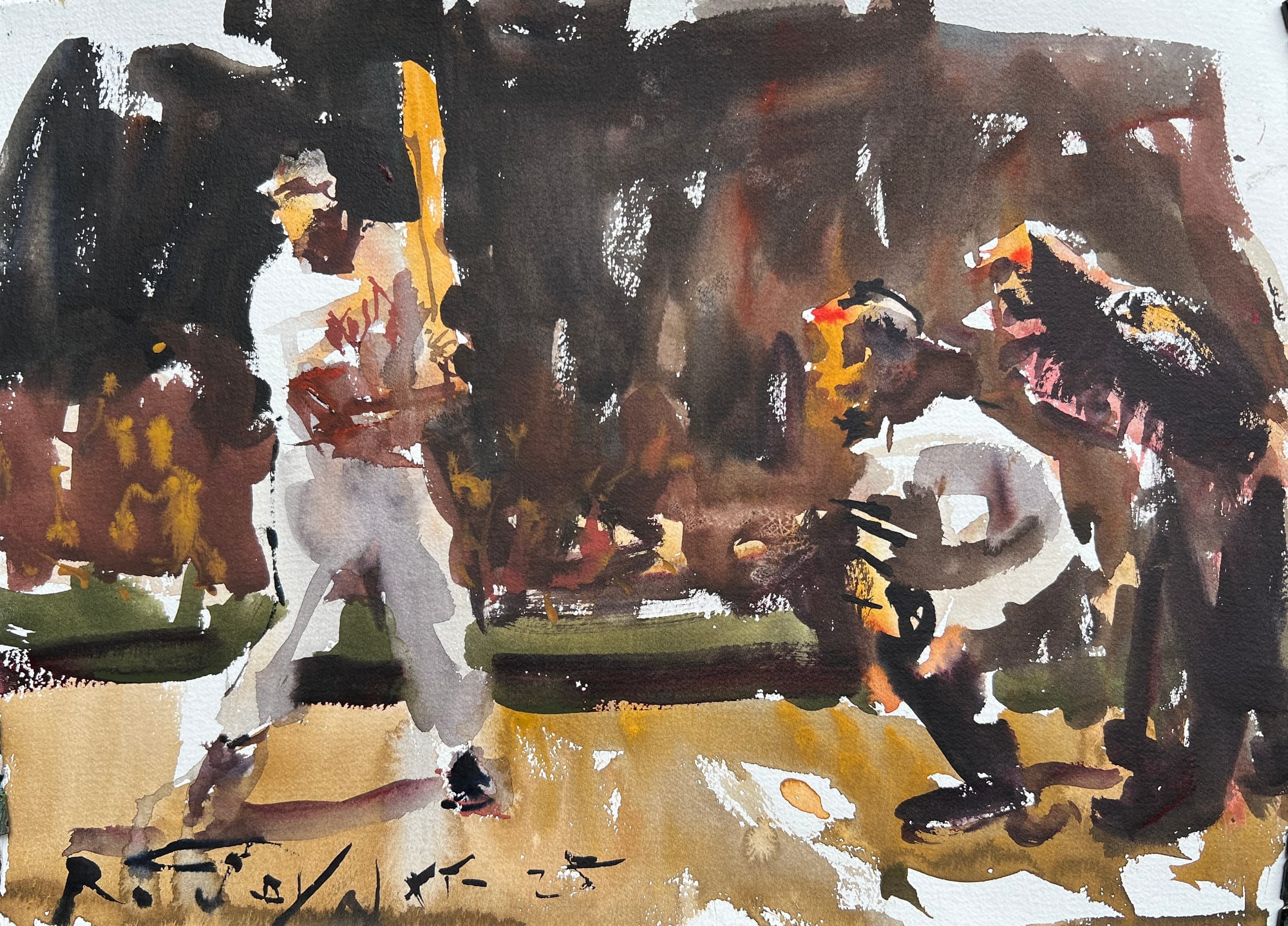 Baseball player abstract watercolor painting