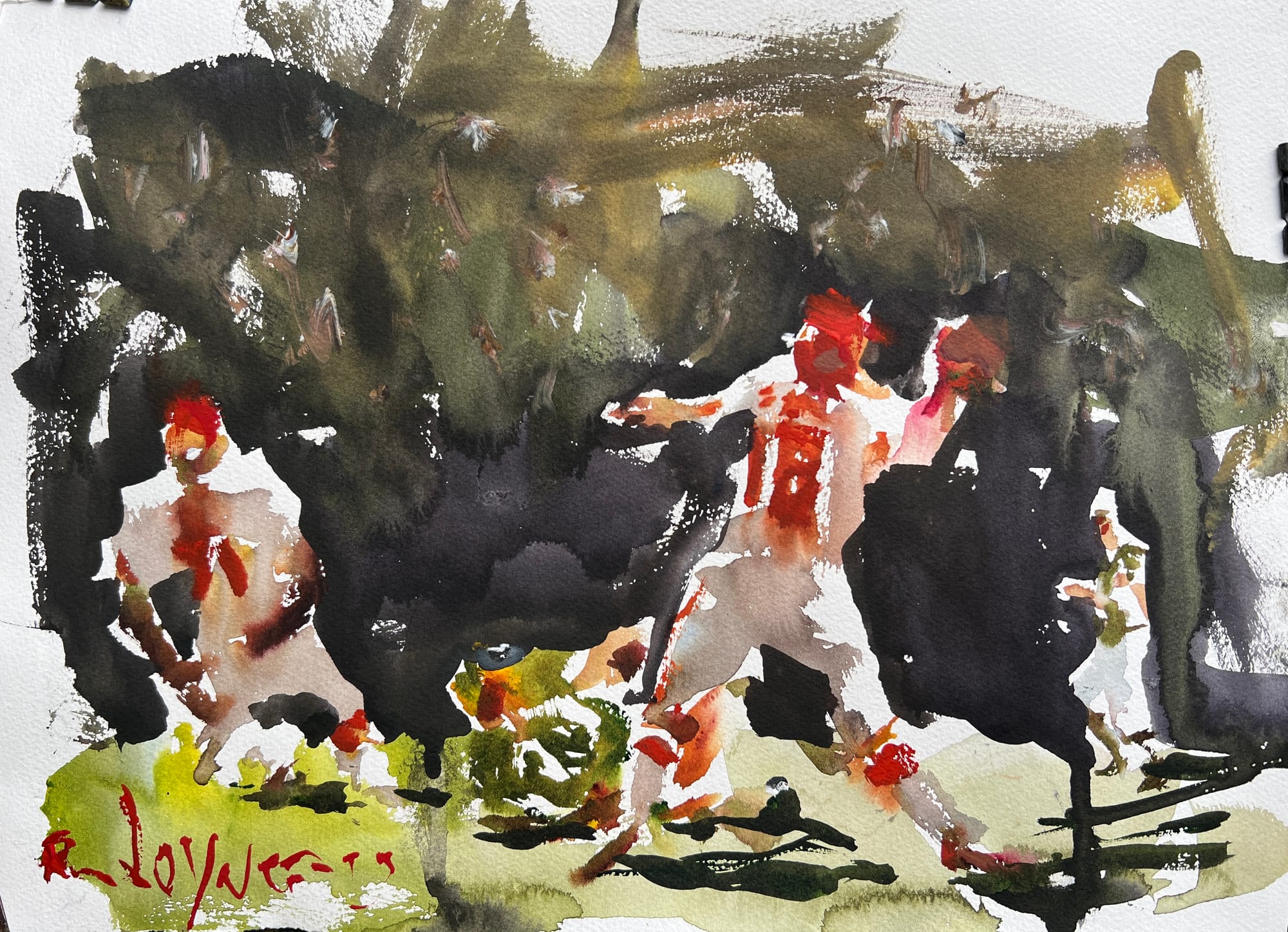 American football watercolor painting