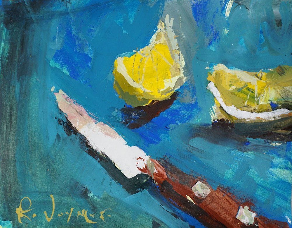 Abstract Collage and Acrylic Still Life with Lemons