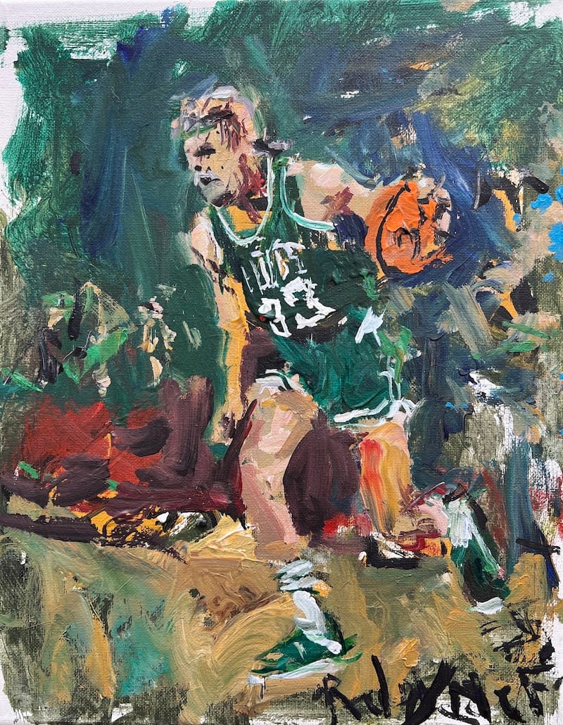 Custom commission basketball painting of Larry Bird