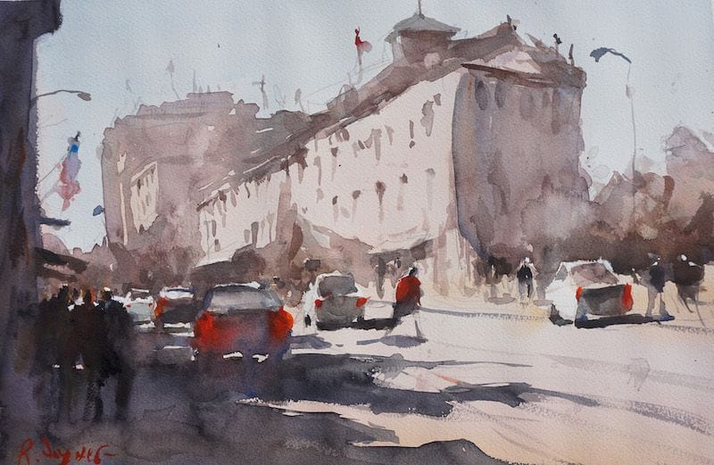 Easy cityscape watercolor landscape idea