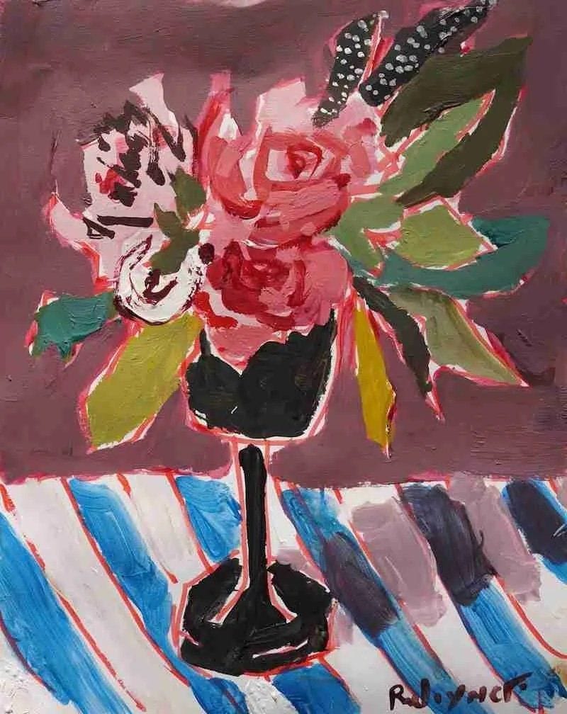 Painterly Flower Painting with Acrylic and Collage finished painting