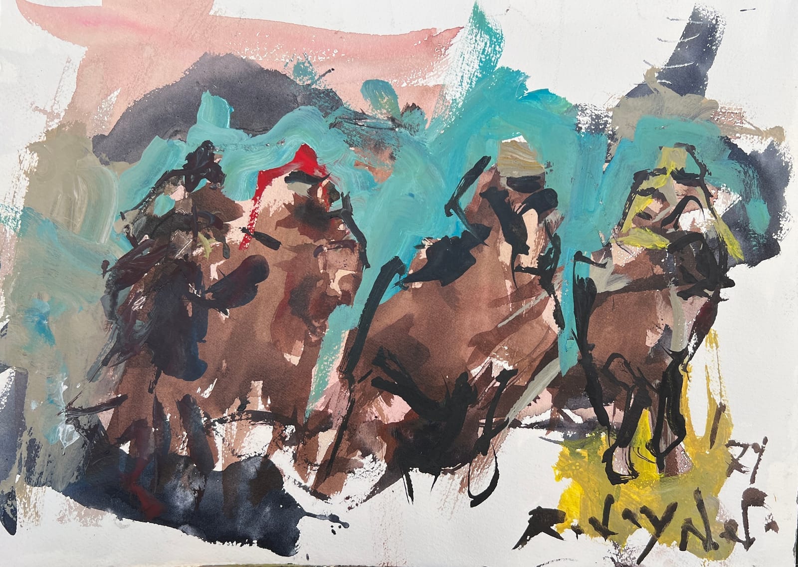 Colorful Abstract horse racing painting