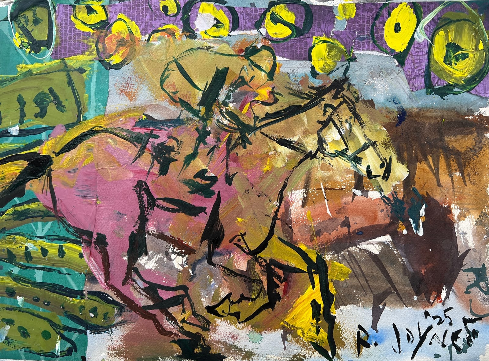 Colorful Abstract horse racing painting