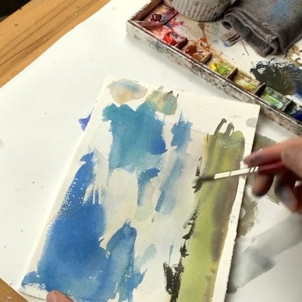 Step six; Paint distant trees