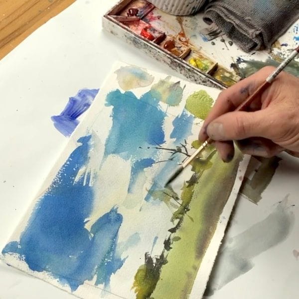 Step seven; Paint details and larger trees