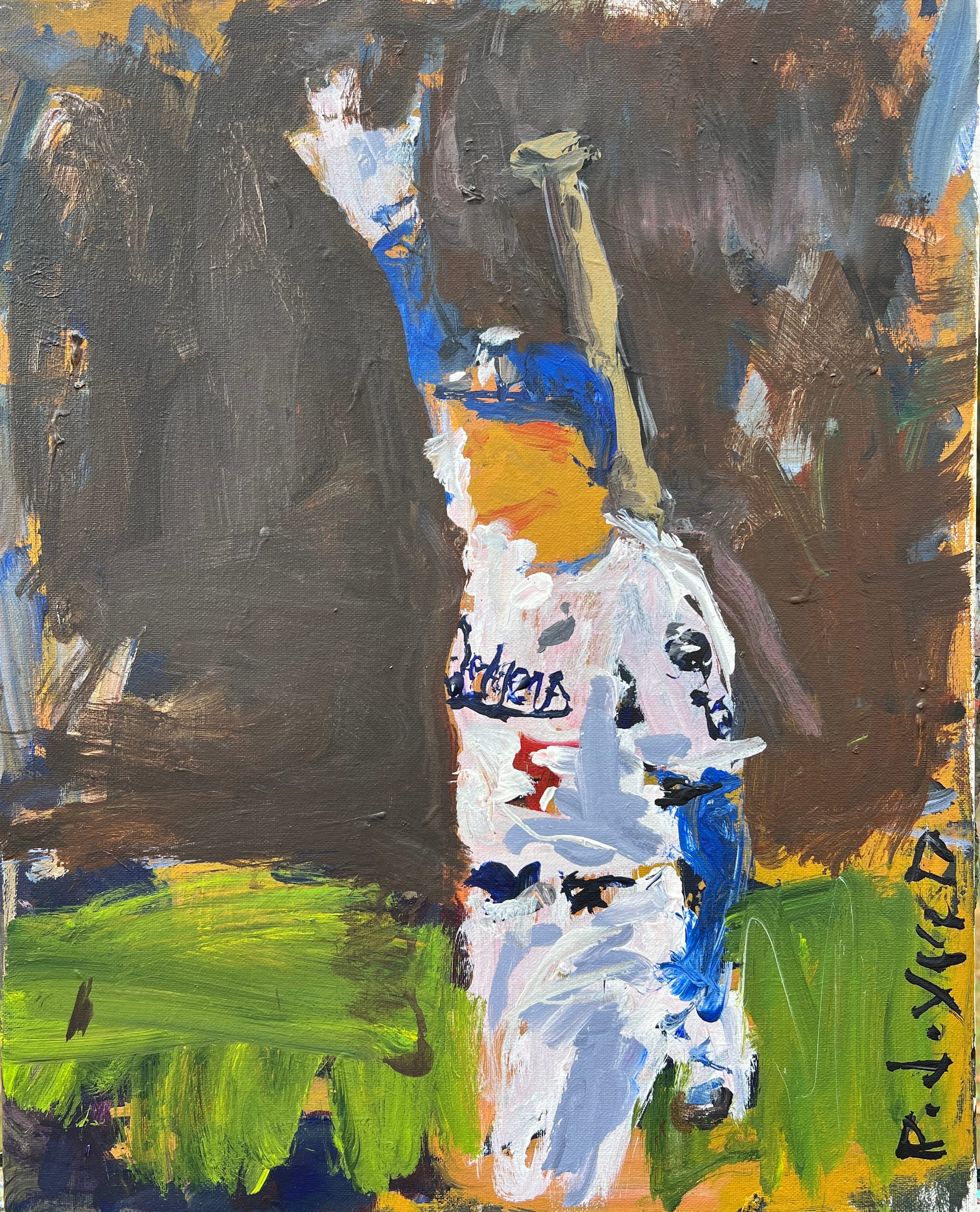 Original painting of Freddie Freeman hitting grand slam home run for Los Angeles Dodgers