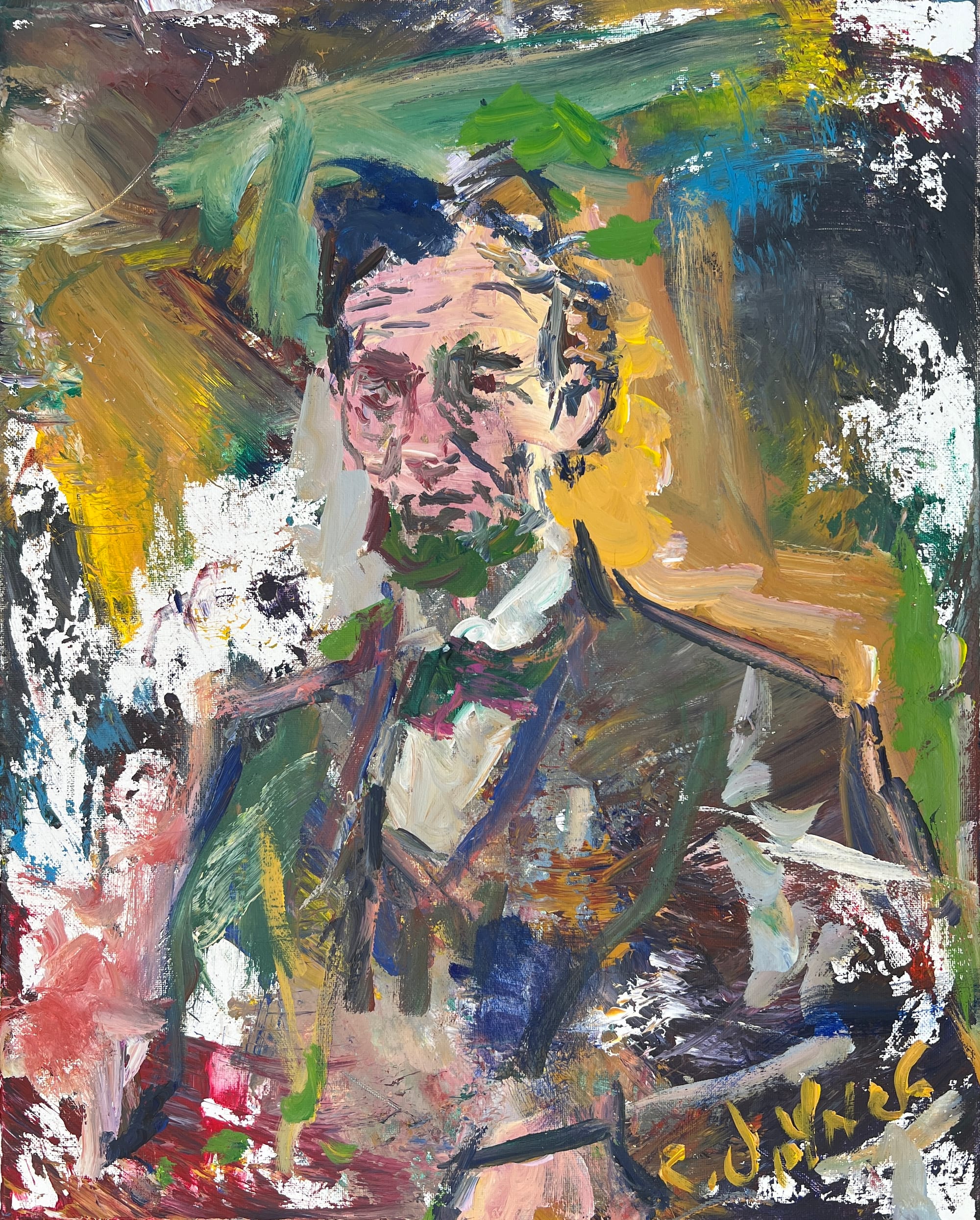 Contemporary Lincoln painting in abstract realism, full of texture and energy