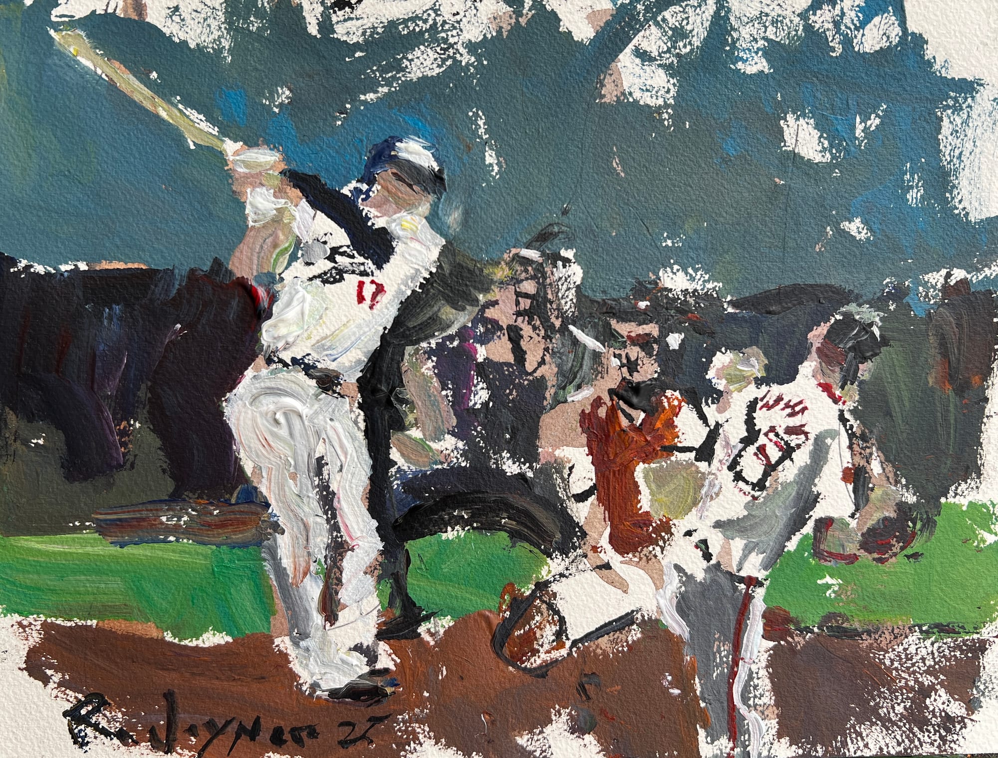 Original painting of Shohei Ohtani two-way baseball player hitting and pitching