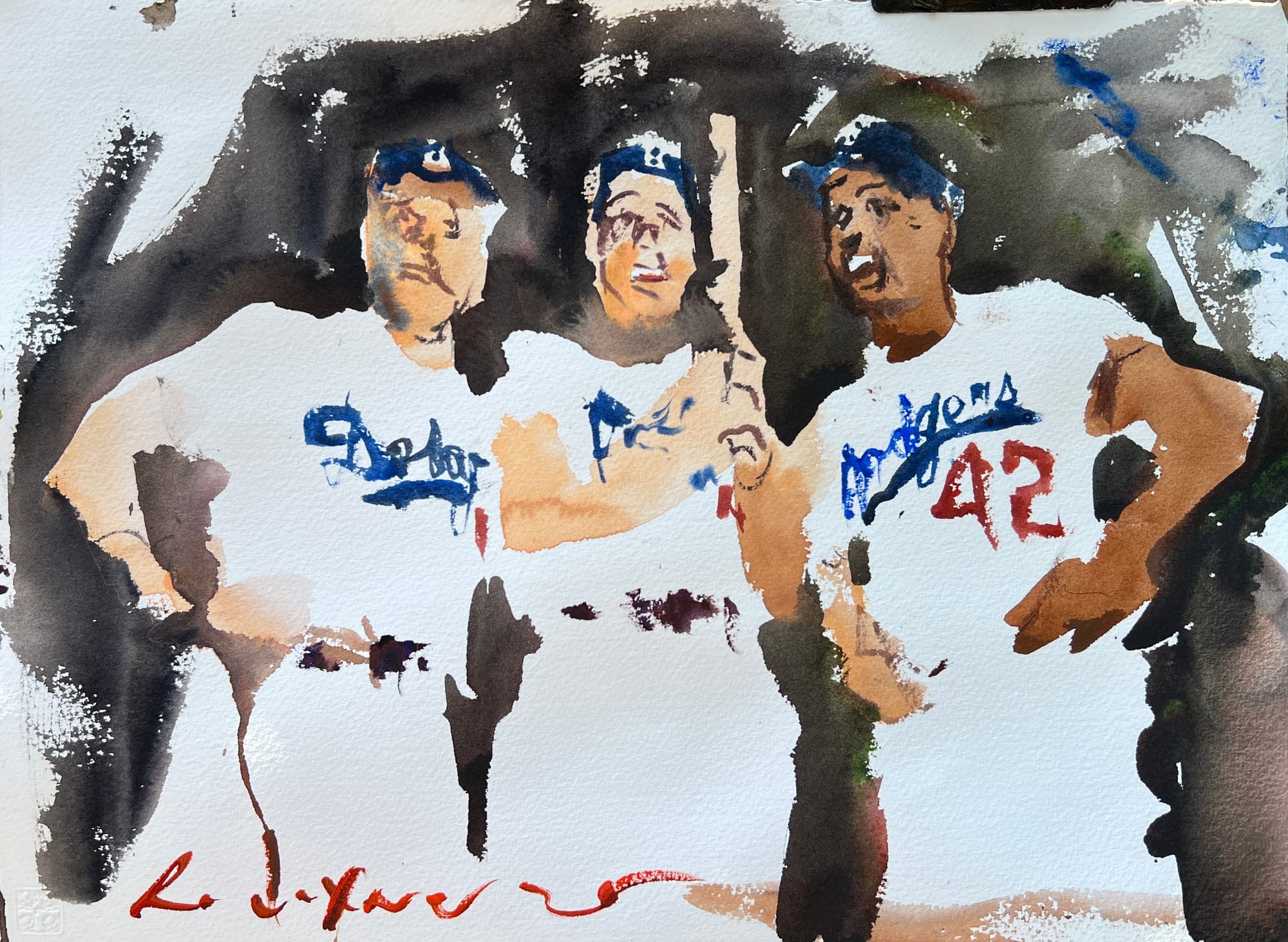Collection of original Los Angeles Dodgers baseball paintings by professional artist
