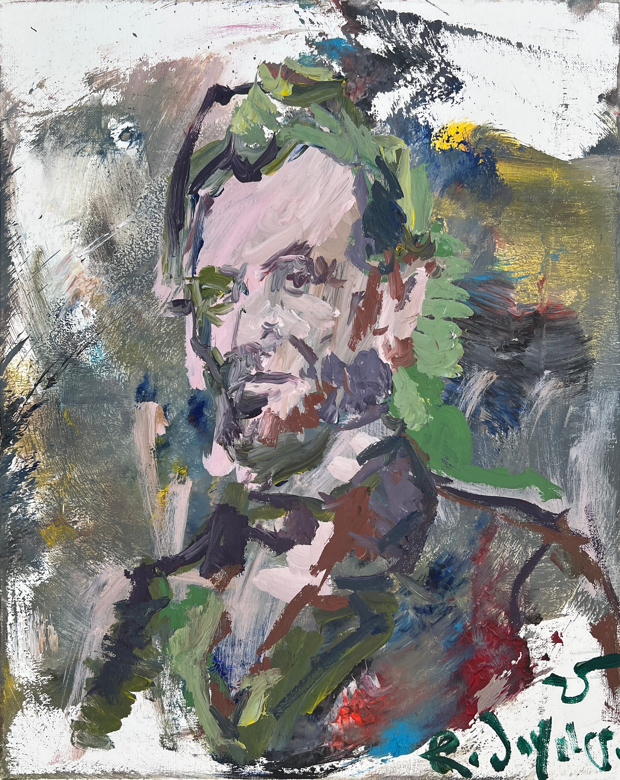 Abstract portrait of Abraham Lincoln with expressive brushwork and bold color contrasts
