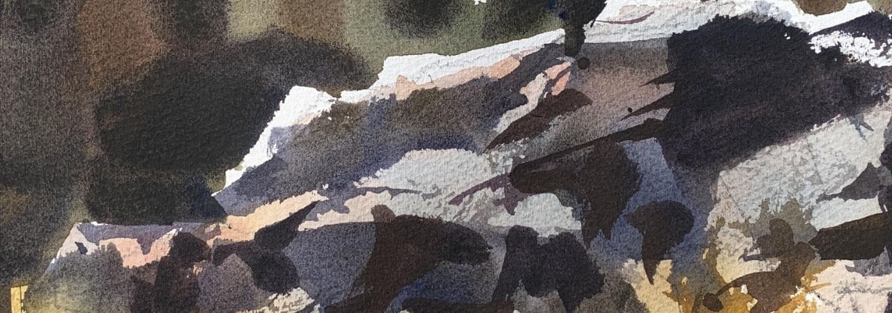 Close-up drawing study of field rocks showing textures, shading, and natural shapes for landscape sketching practice