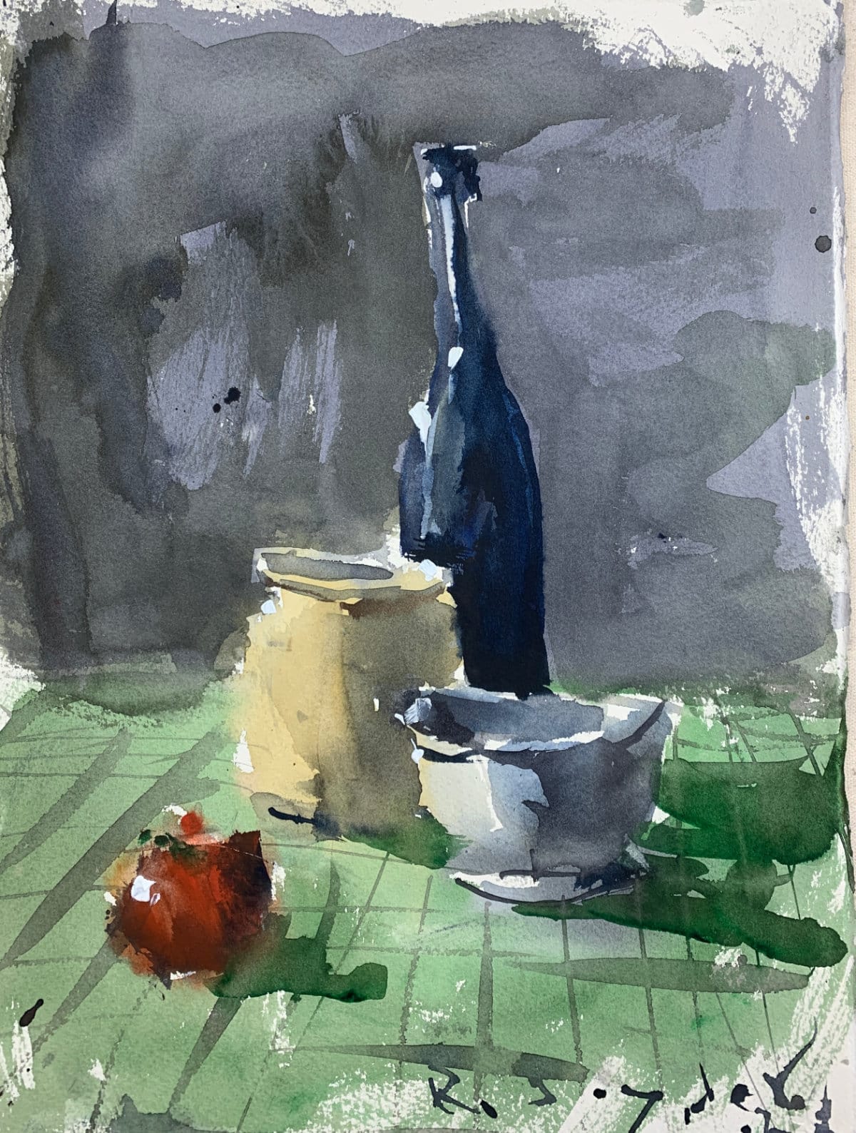 Another beginner watercolor painting of a still life with vessels