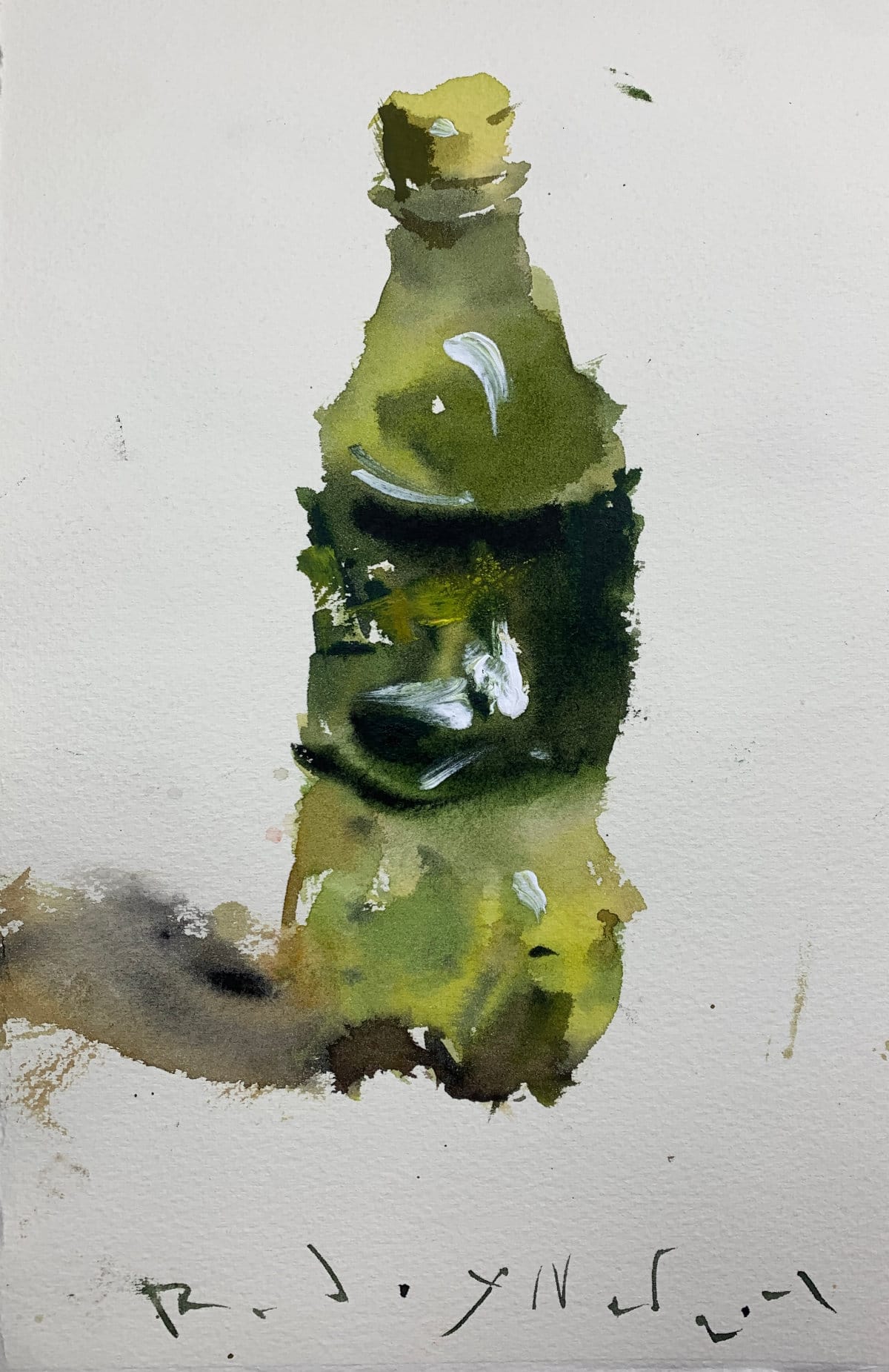 Easy watercolor painting of a Sprite bottle using wash techniques.