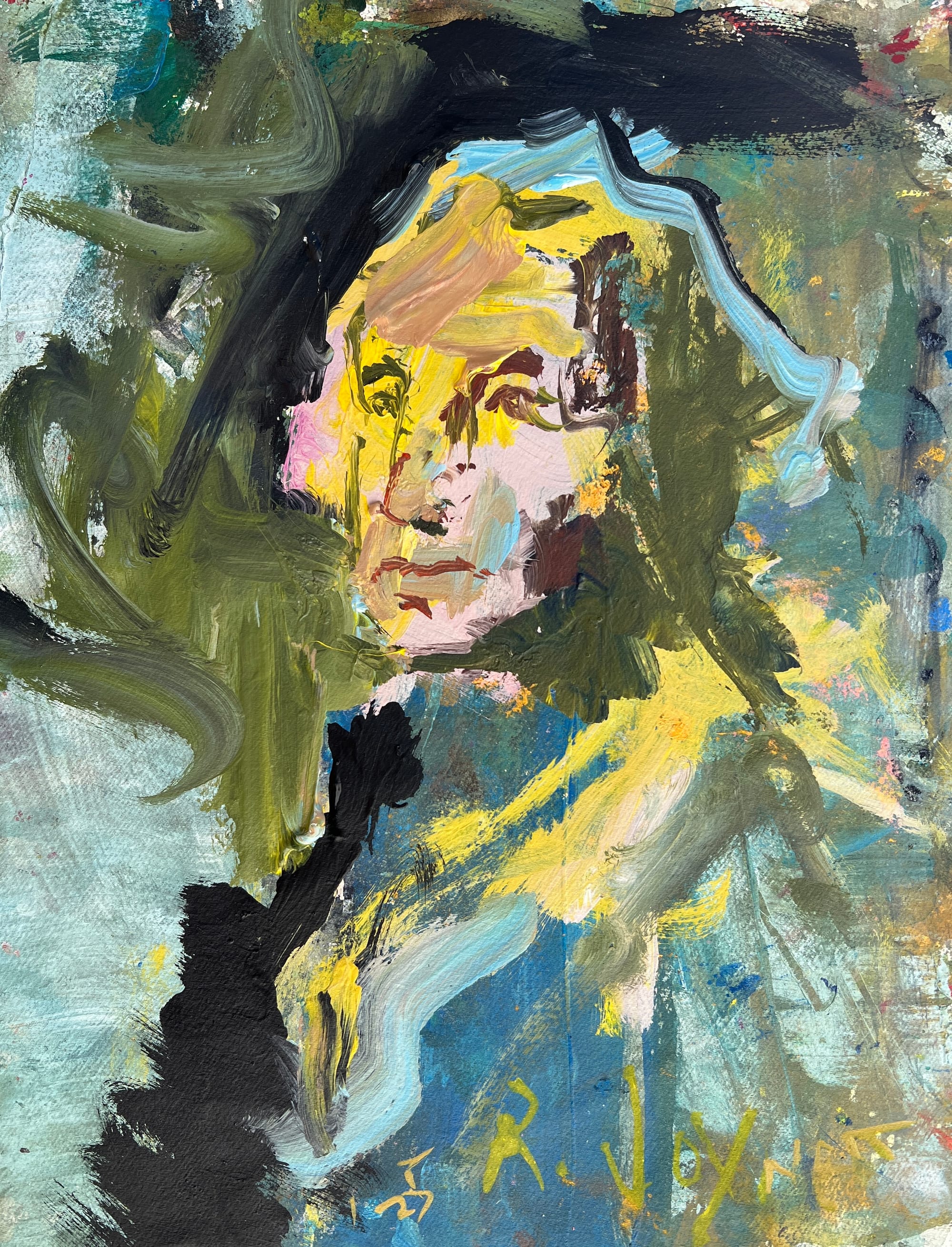Loose, abstract portrait of George Washington with patriotic tones and dynamic strokes