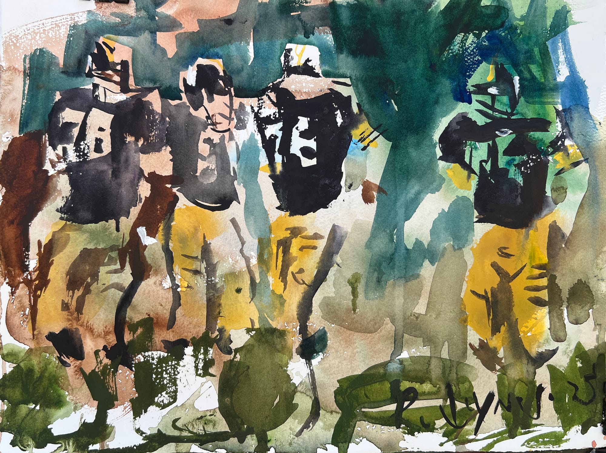 Original watercolor NFL Steelers painting by Robert Joyner