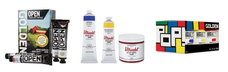 Liquitex BASICS, Golden OPEN, and Utrecht Artists’ Acrylic—top acrylic paint picks for beginners and pros.