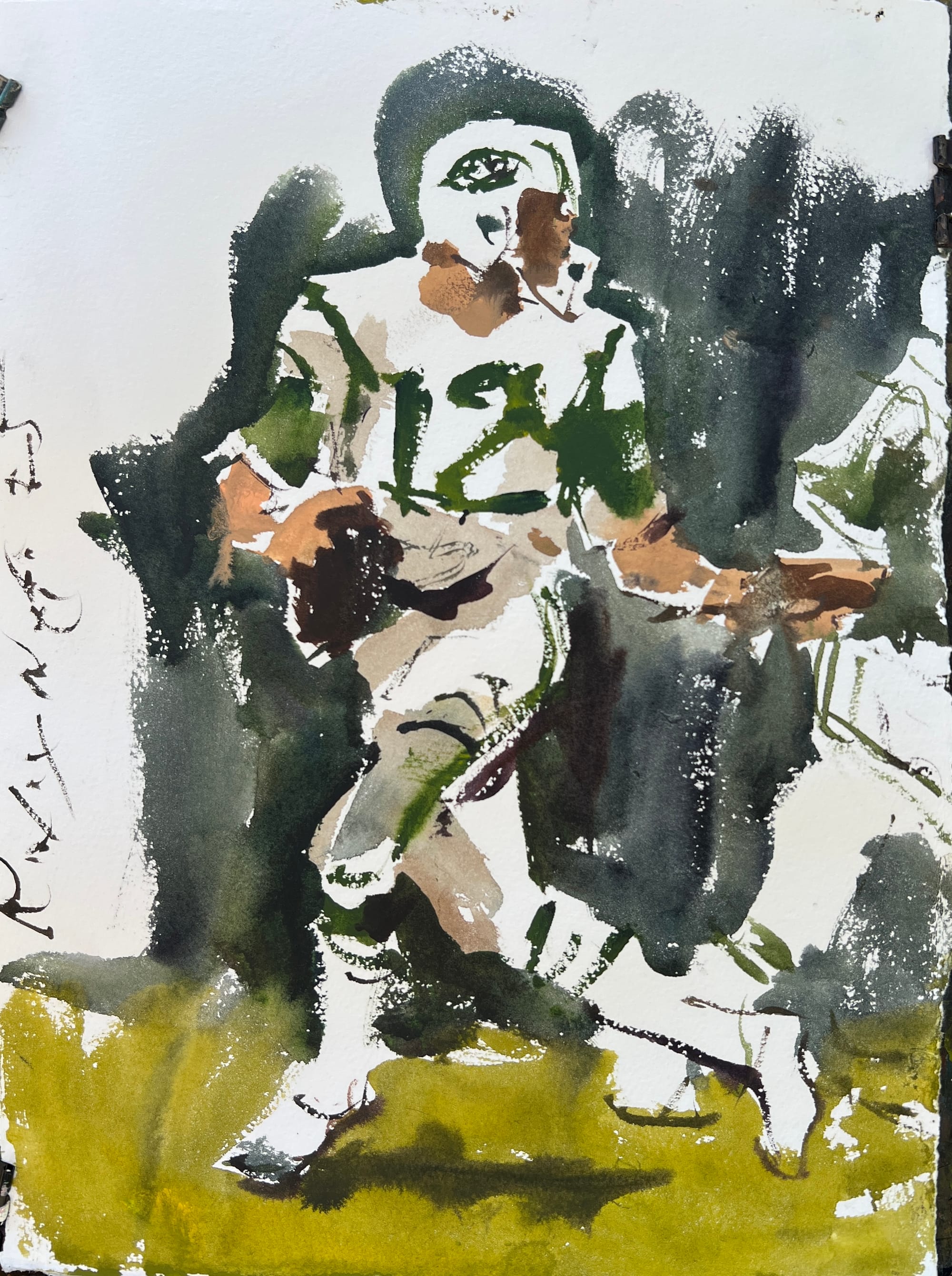Original watercolor Jets football artwork depicting Joe Namath