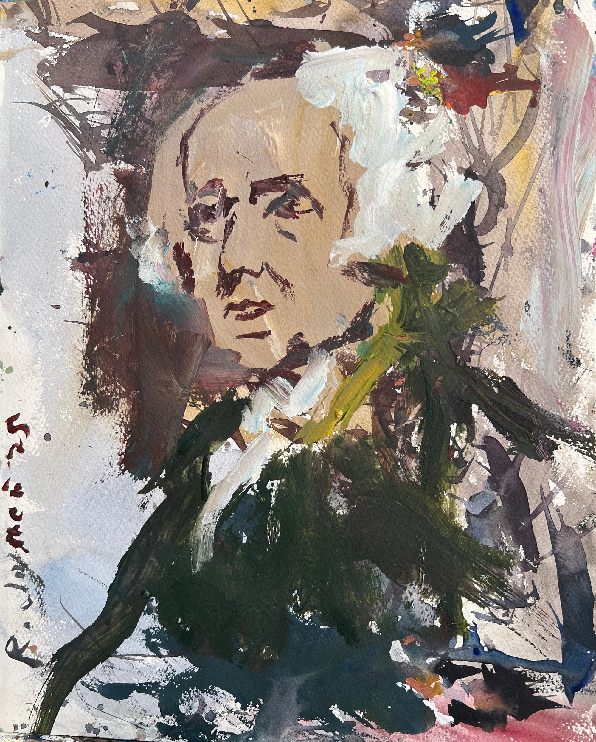 Expressive portrait of John Adams painted in an abstract, contemporary style