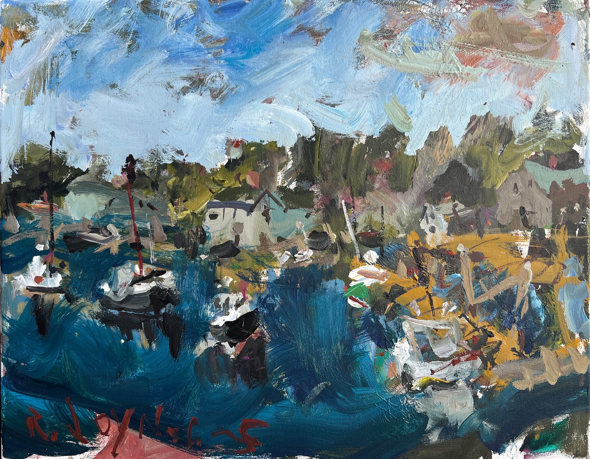 Abstract nautical painting inspired by Maine’s working waterfront and harbor scenes.
