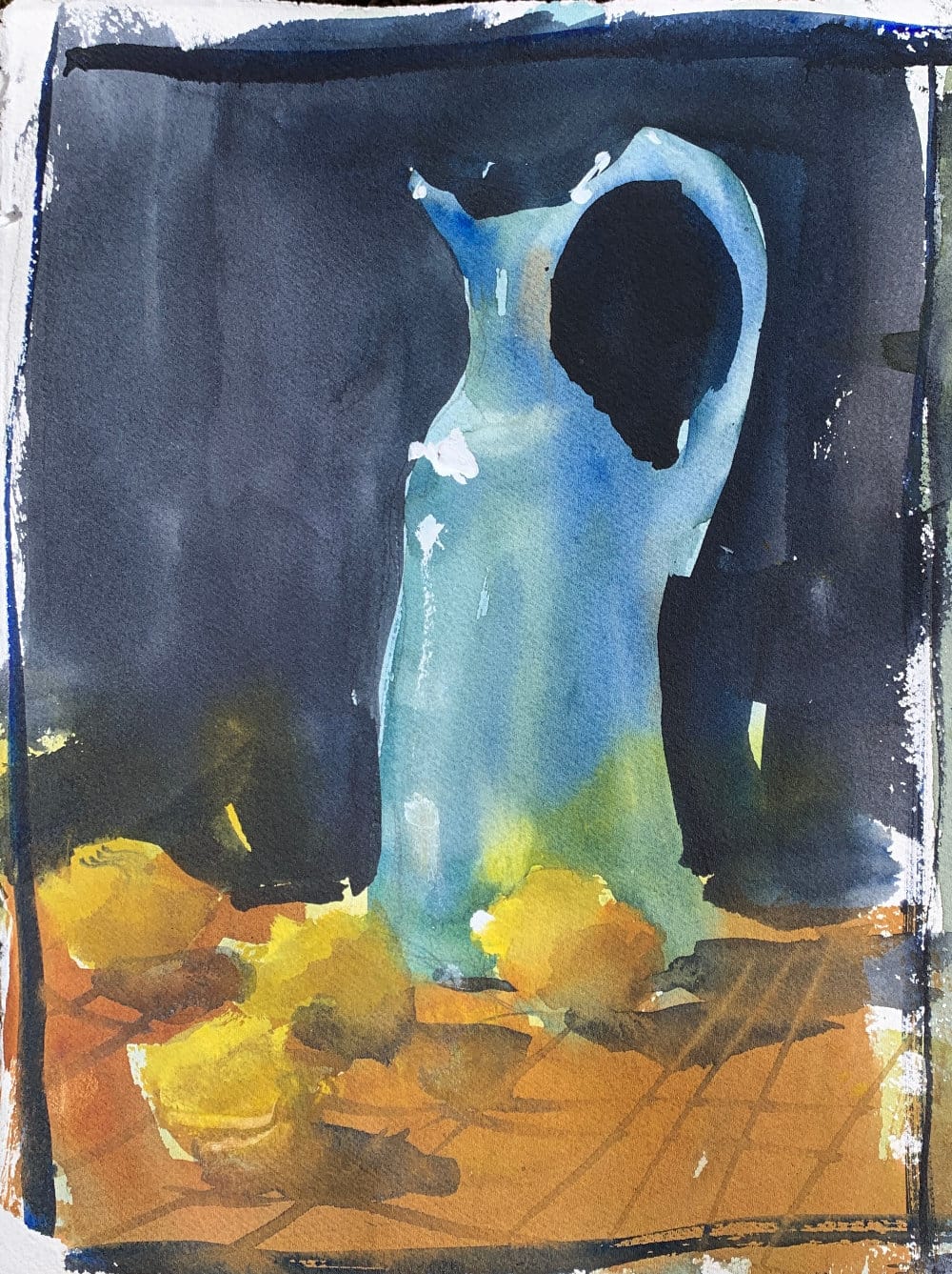 Watercolor negative space painting of simple still life subject