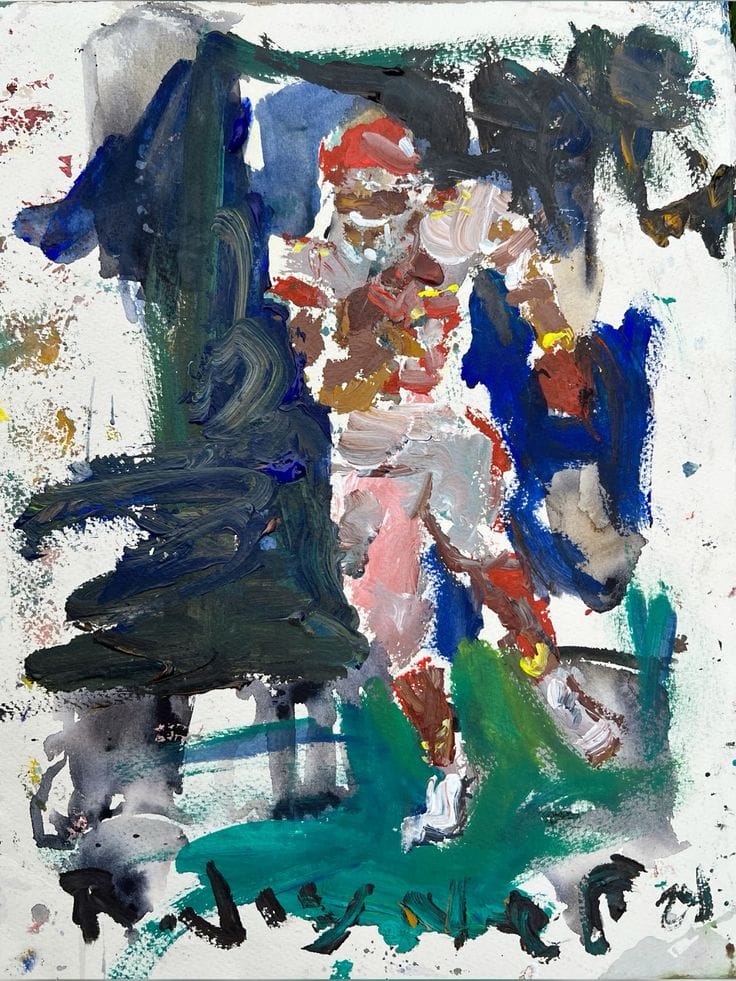 Hand-painted artwork of Travis Kelce Chiefs tight end making championship catch