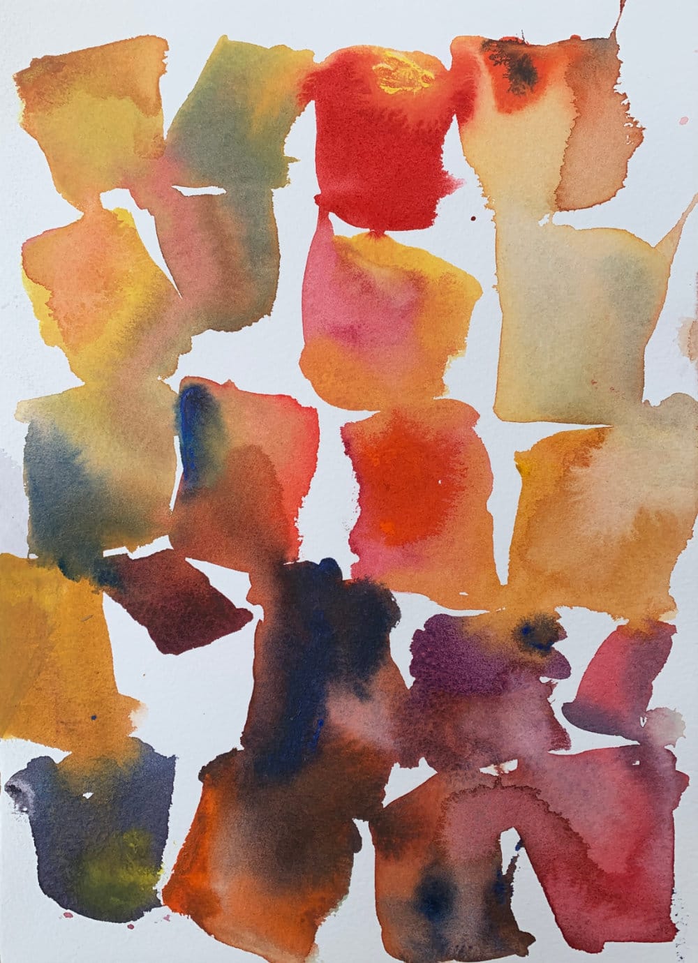 Abstract watercolor squares showing color fusion and blending.