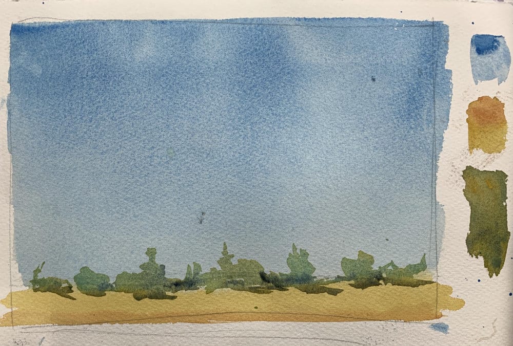 Simple gradated skies for beginners using easy wash techniques