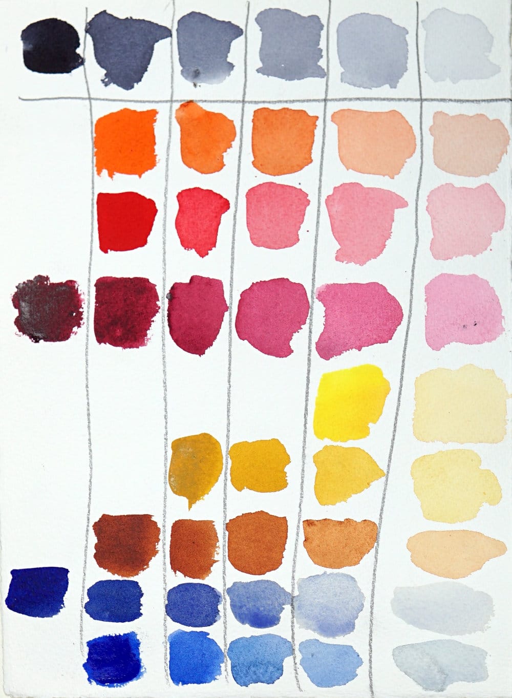 Watercolor hue transition exercise showing smooth color blending.