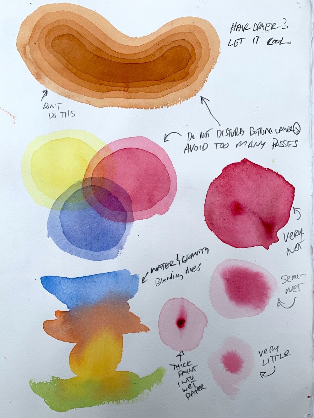 Demonstration of wet-on-dry watercolor layering to build depth and value.