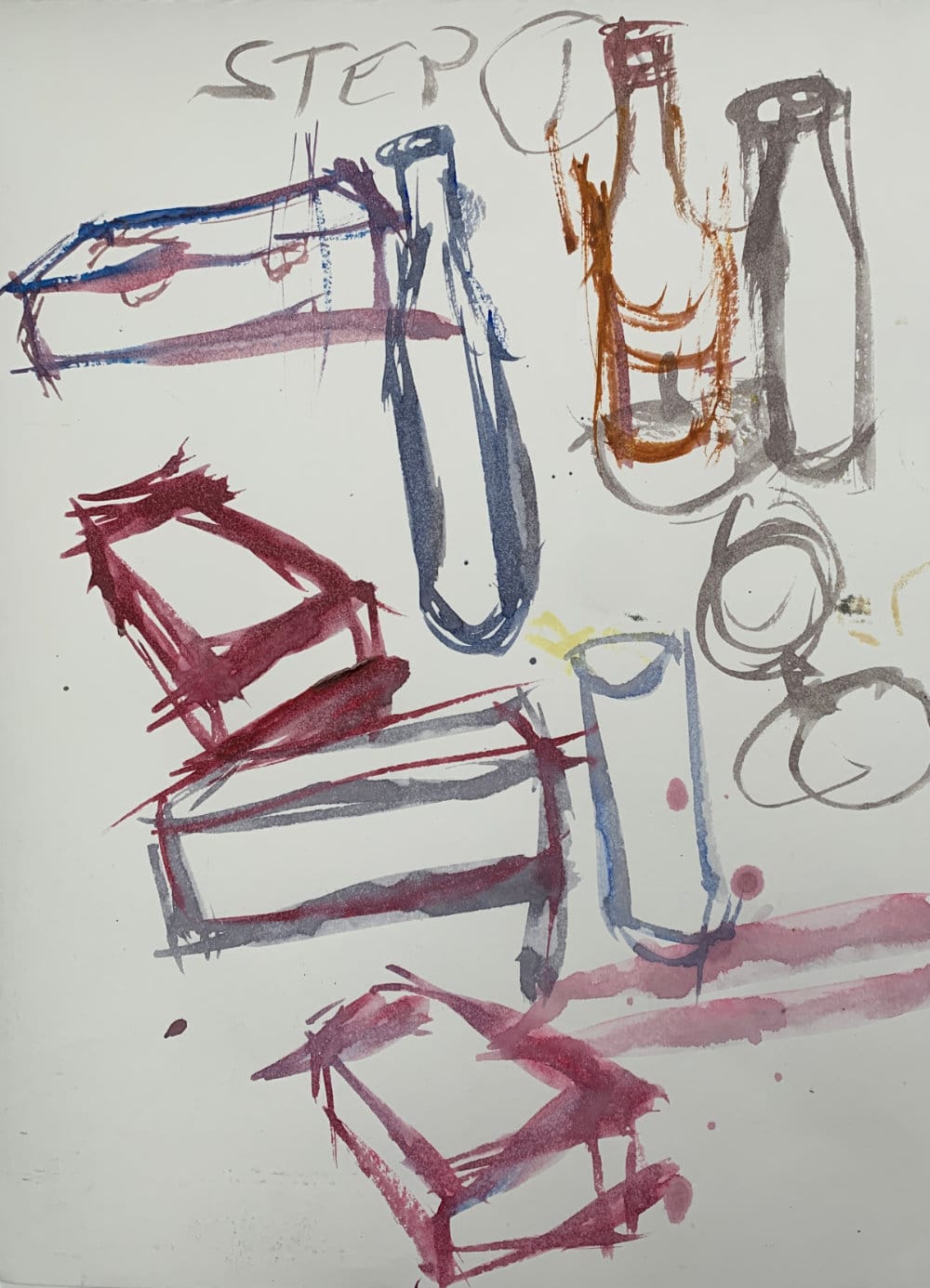 Artist observing still life setup before painting in watercolor