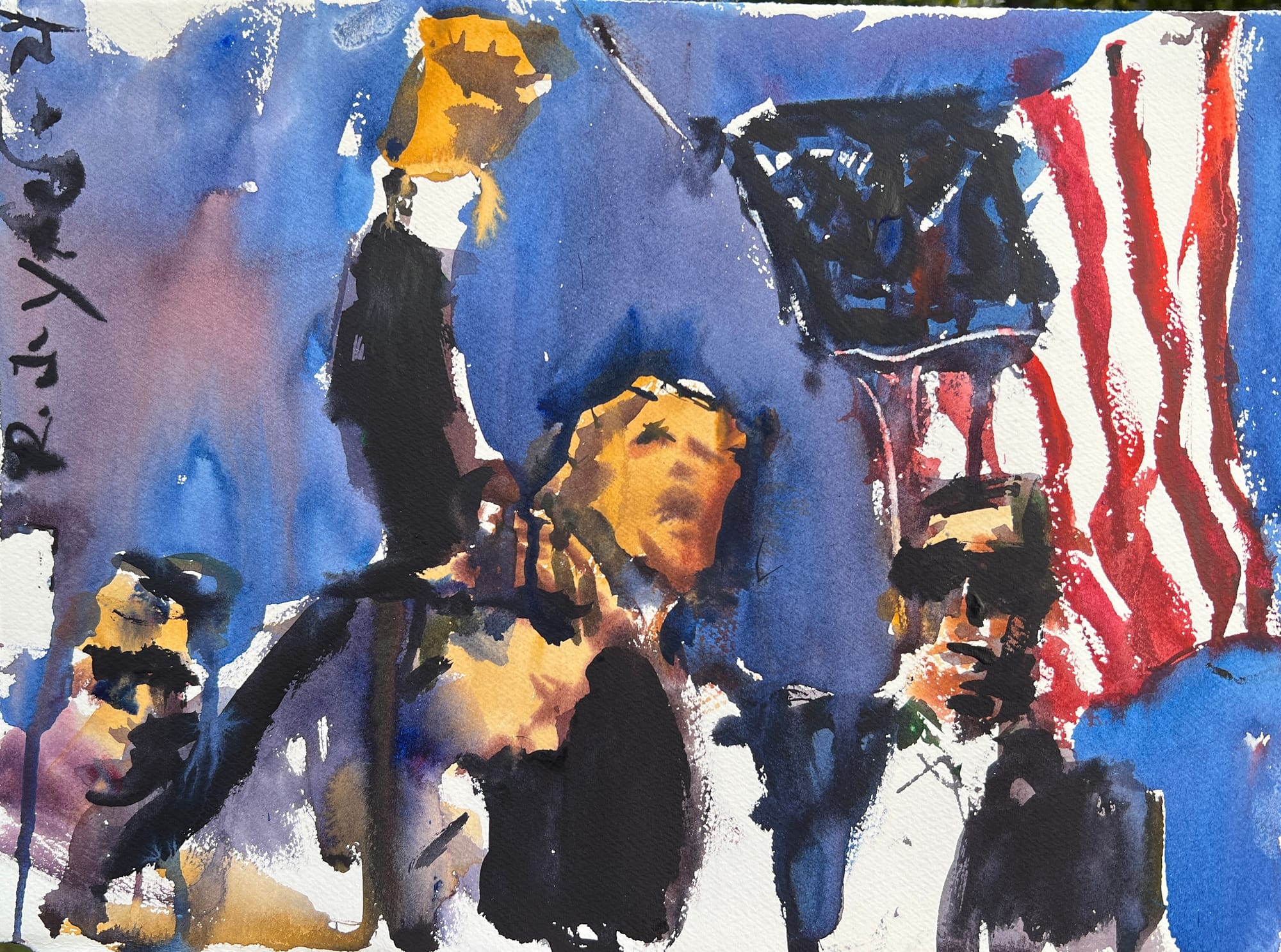 Loose watercolor painting depicting Trump by Robert Joyner