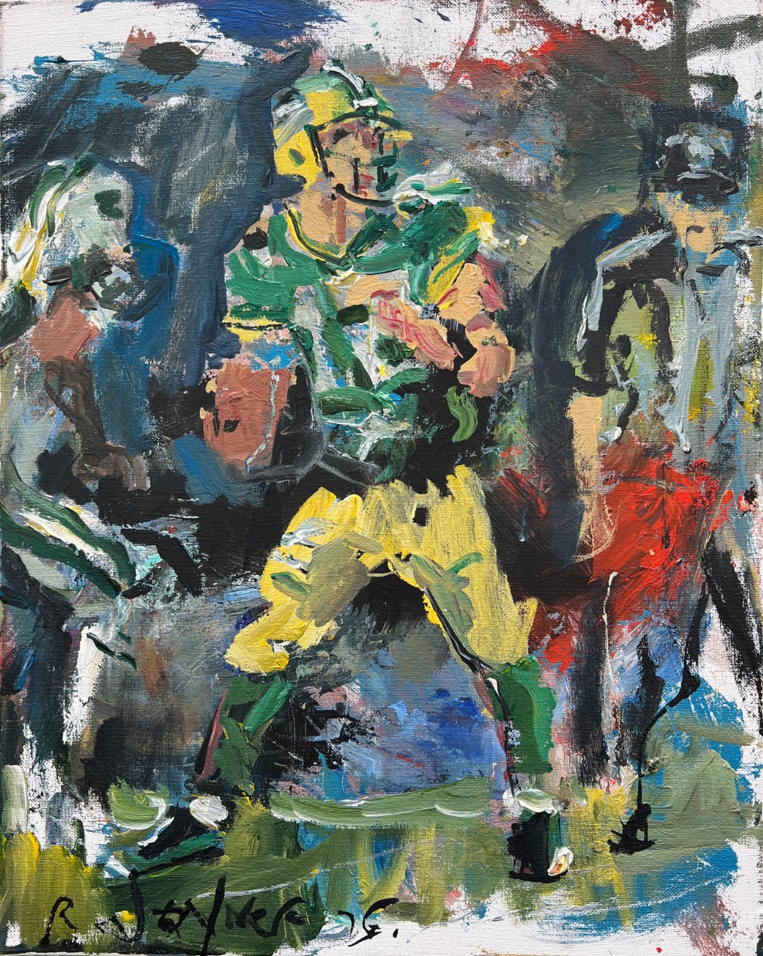 Aaron Rodgers Green Bay Packers quarterback original painting, expressive acrylic sports artwork by Robert Joyner