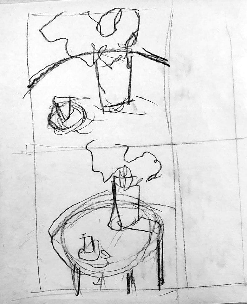 Thumbnail sketches of floral still life compositions for acrylic painting