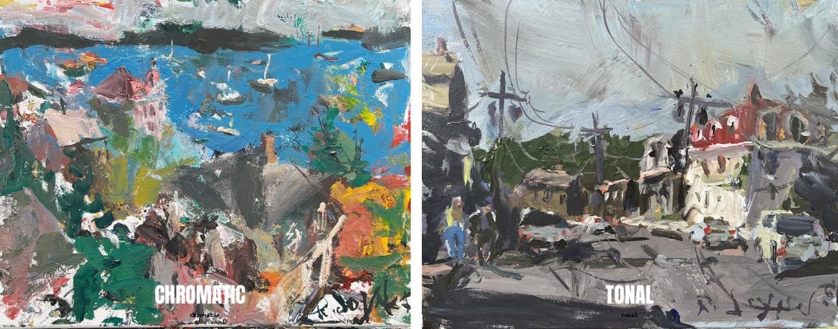 Image on left is chromatic and right is tonal. Both work well.