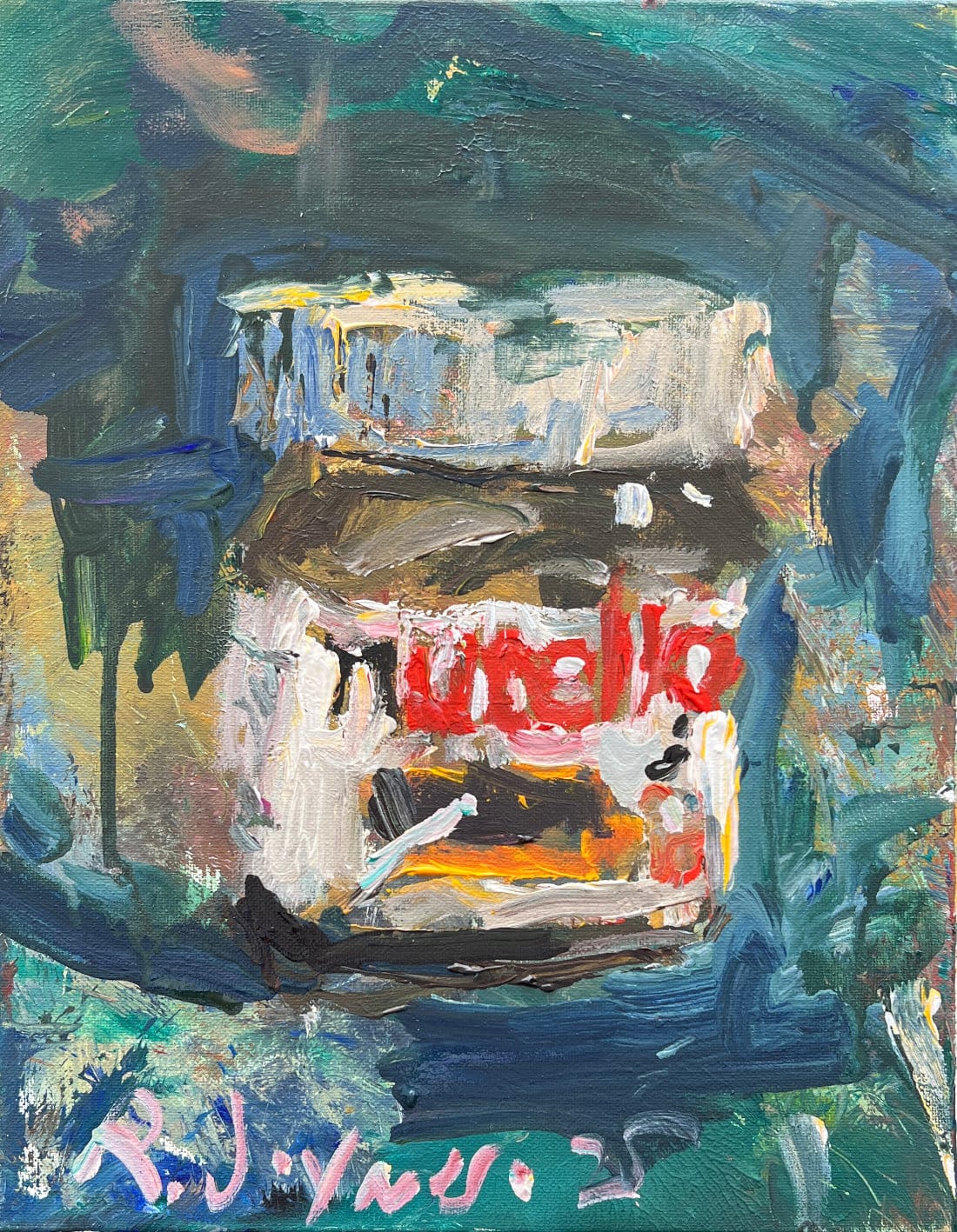 Jar of Nutella, hand-painted acrylic artwork for kitchen decor