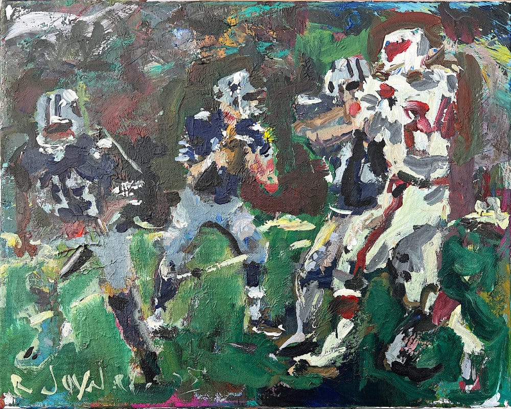Expressive Dallas Cowboys team action painting, original acrylic artwork by Robert Joyne