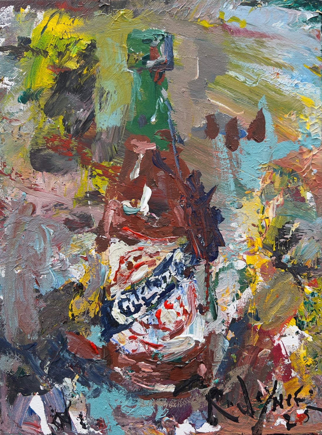 Expressive Crystals Hot sauce bottle pop art painting with vibrant colors, modern acrylic art on canvas