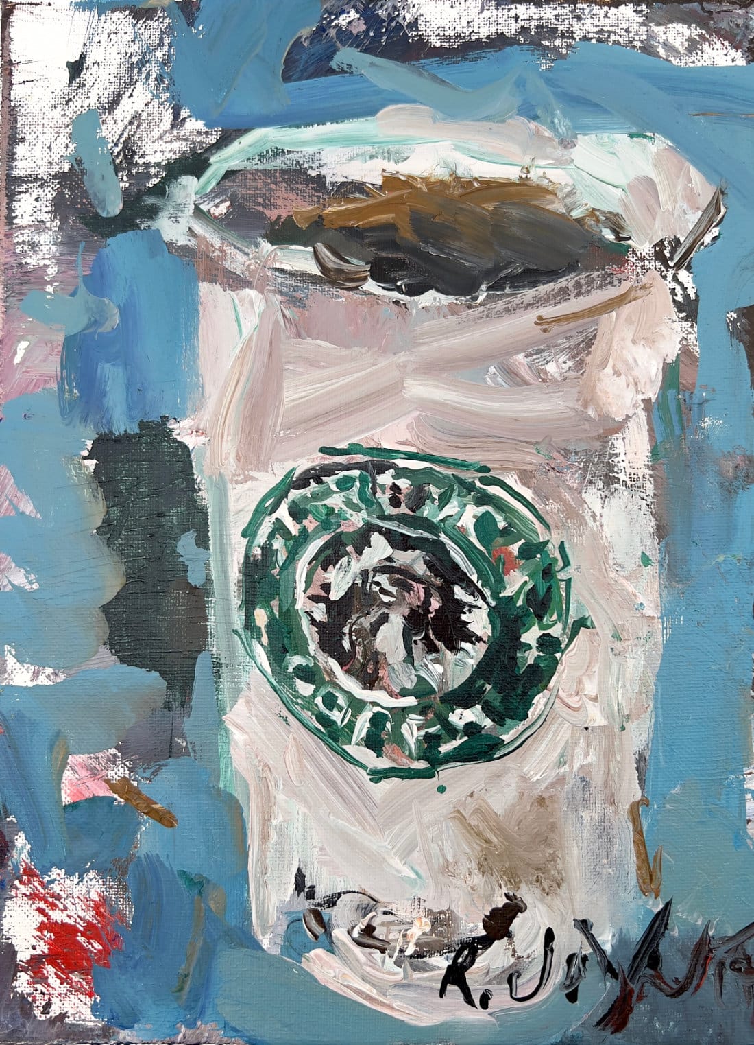Starbucks coffee cup pop art painting in blue background, coffee brand artwork for kitchen