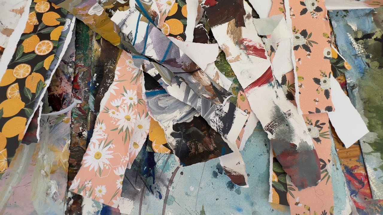 Handmade and store bought collage paper strips ready for action