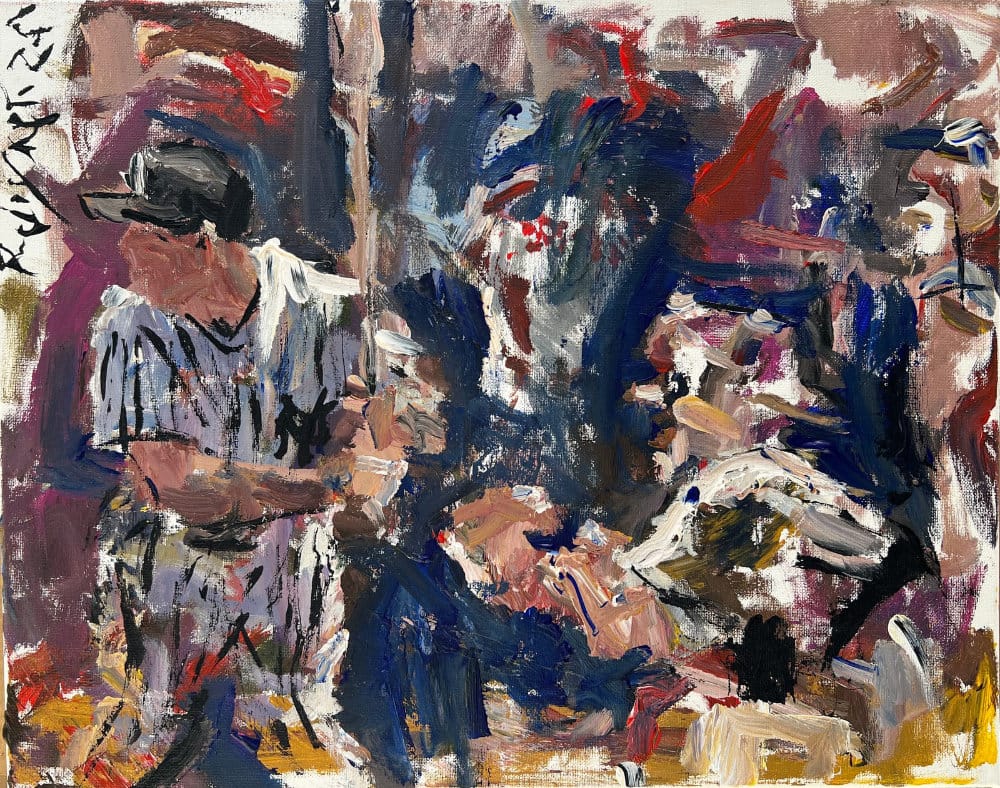 Impressionistic painting of Mickey Mantle batting for the New York Yankees