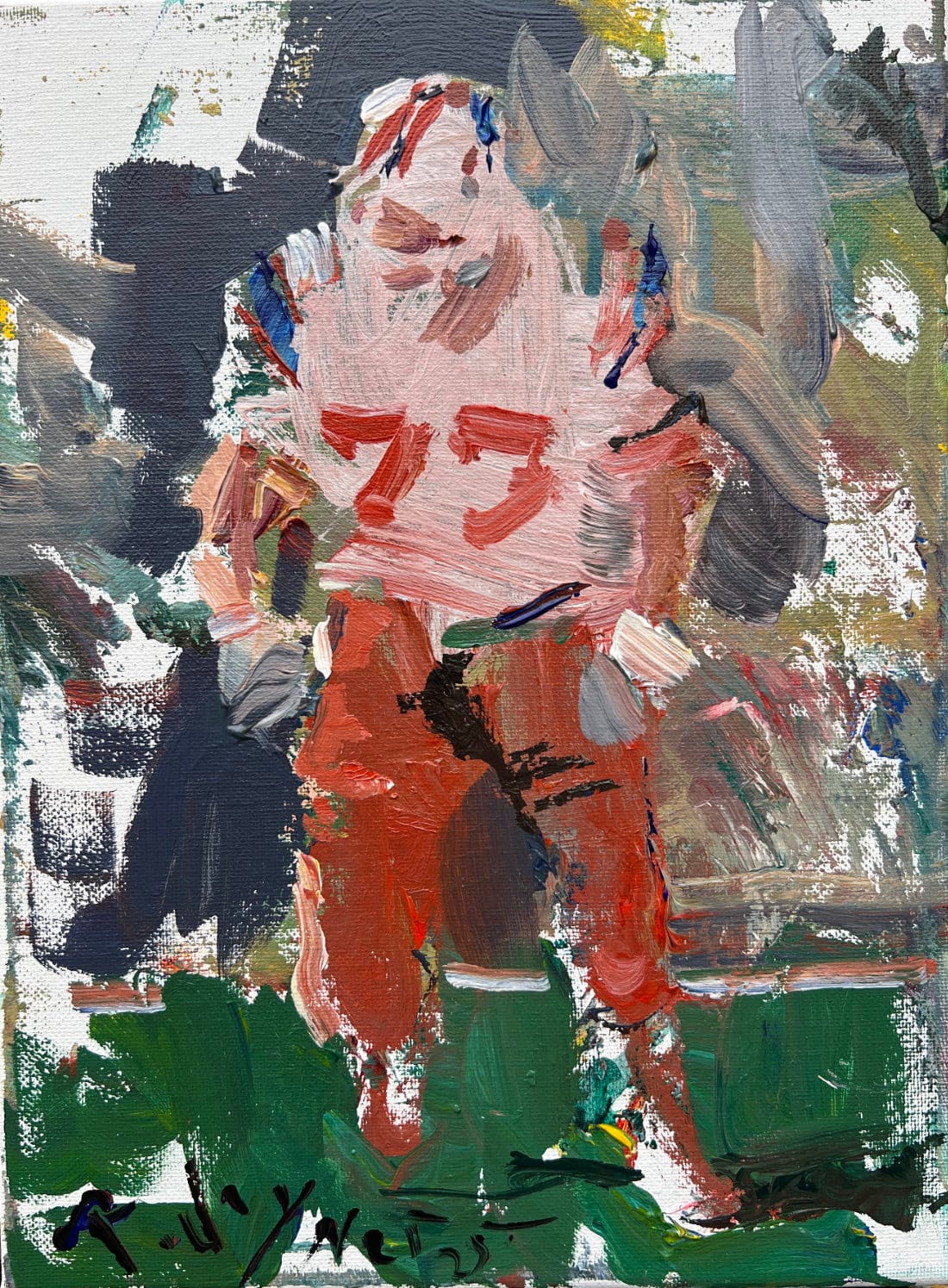 John Hannah New England Patriots Hall of Fame guard original painting, expressive acrylic sports art by Robert Joyner