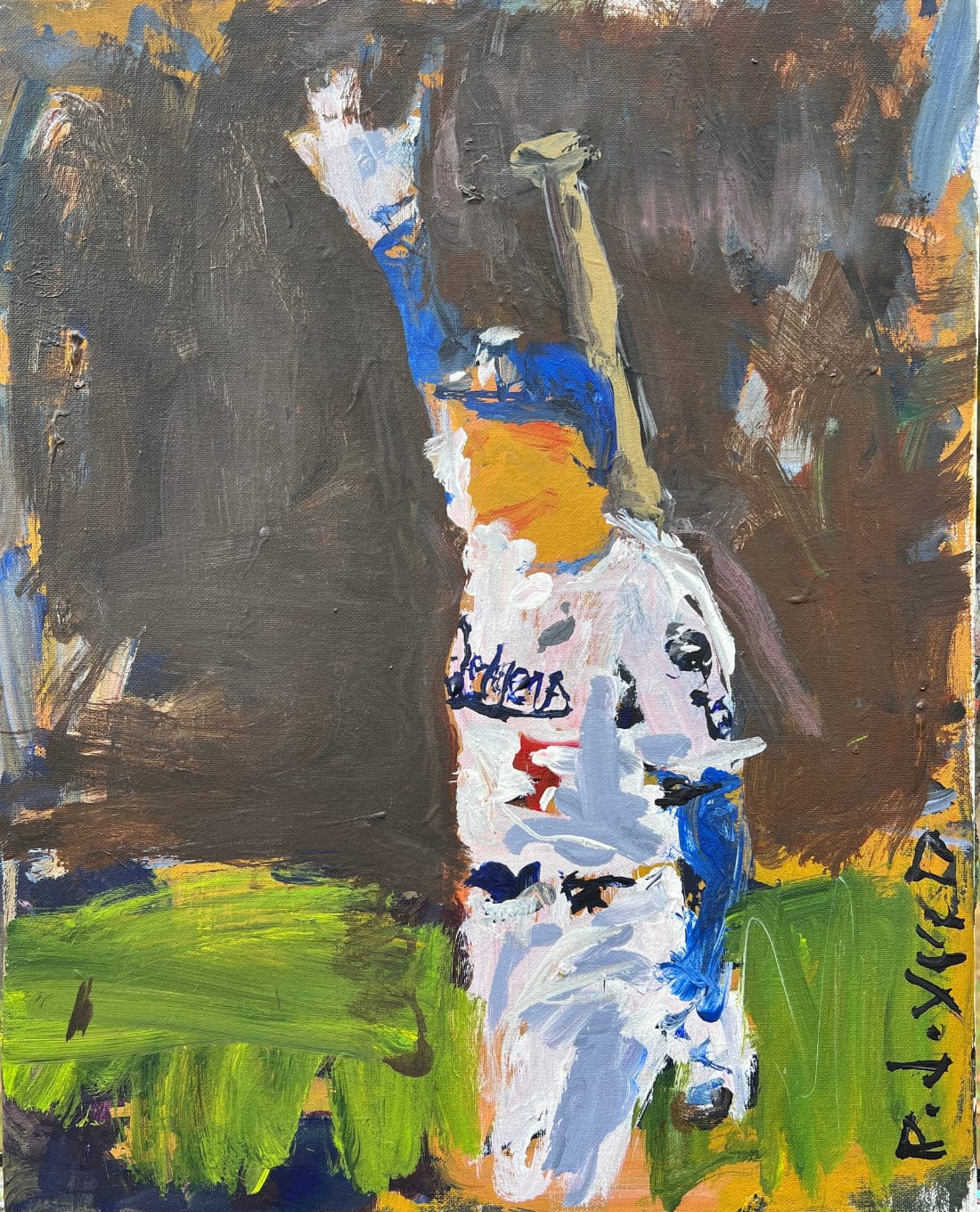 Original painting of Freddie Freeman hitting grand slam home run for Los Angeles Dodgers